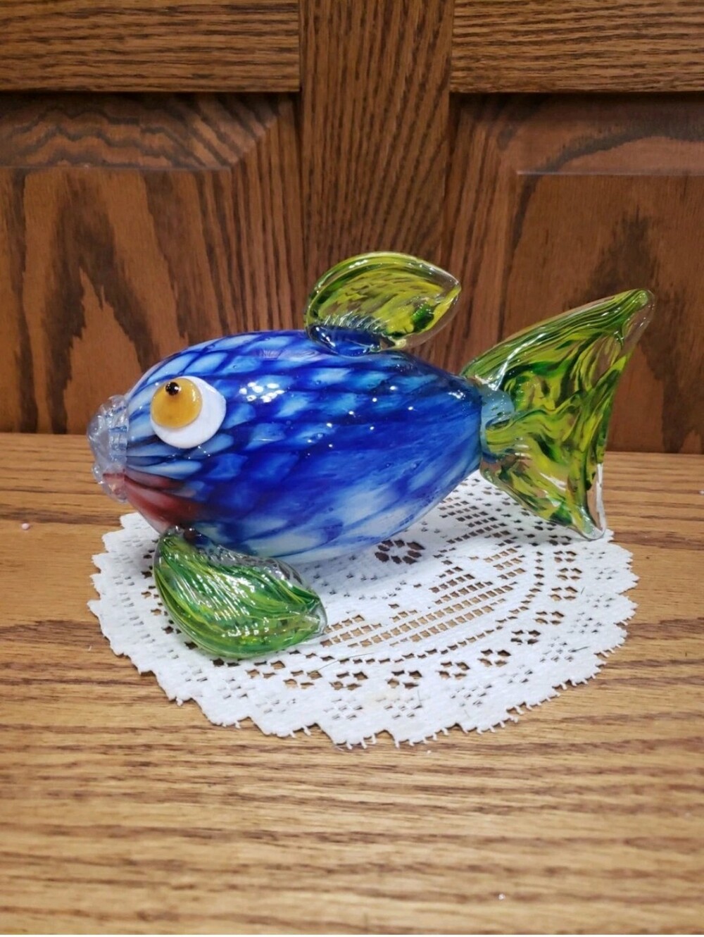 Murano Style Blue Yellow/Green Glass Fish Nautical Beach Coastal Decor
